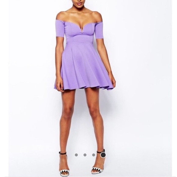 ASOS OH MY LOVE PURPLE OFF THE SHOULDER DRESS L - Picture 1 of 7